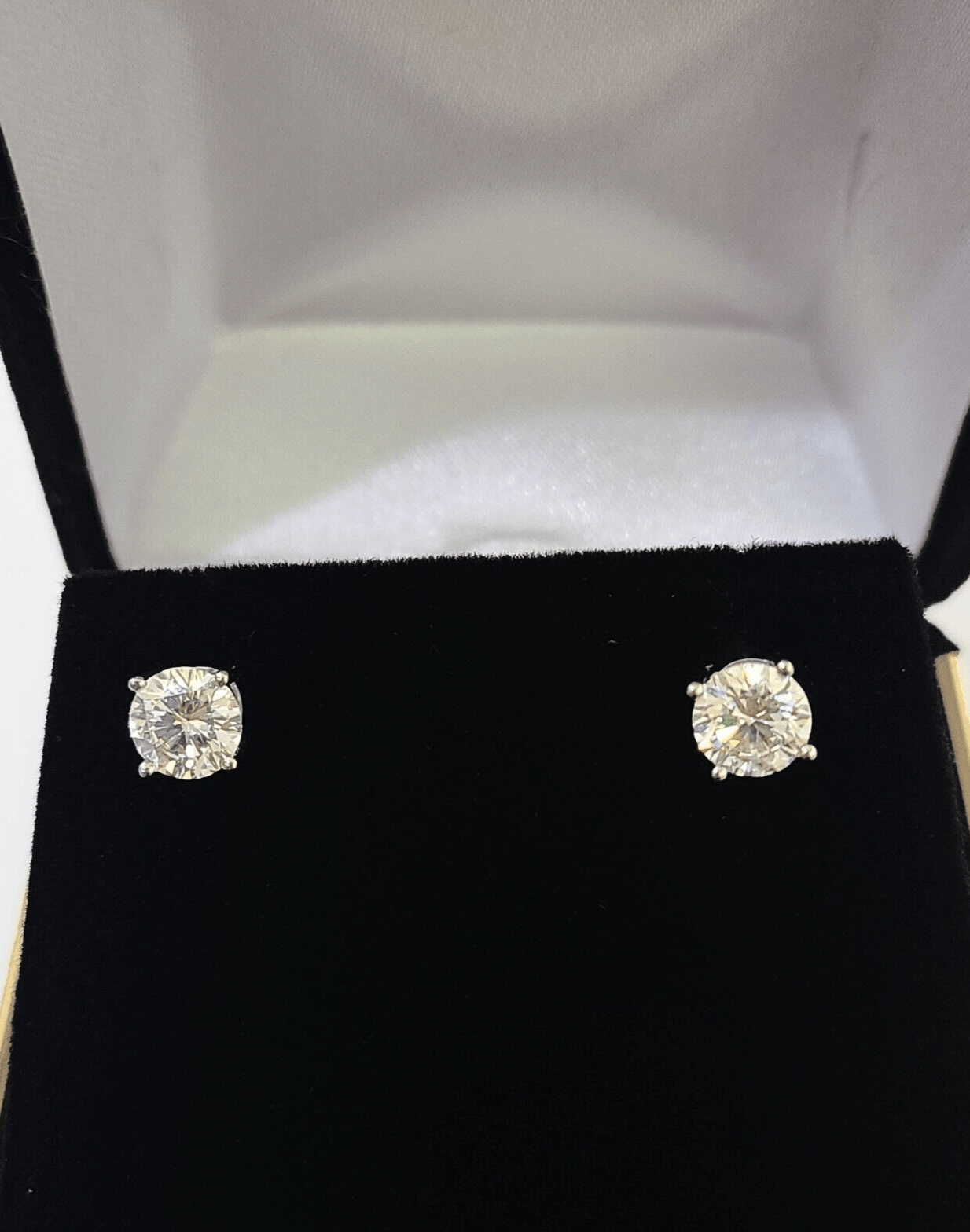 14k White gold Round Earrings Diamond screw - back Lab Created Women Men Studs - GoldenlinQ